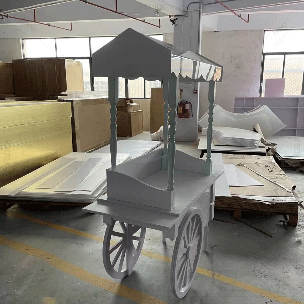 

FSDKX Customized Wedding Children Christmas Dessert Party Decoration Flower Cardboard Candy Carts With Wheels