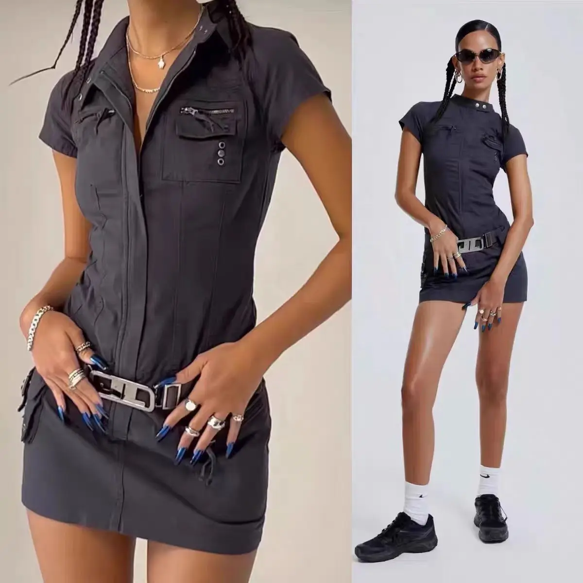 

Jaded London Dress Street Vintage Hottie Hip Pockets American Black Work Short Dresses Women