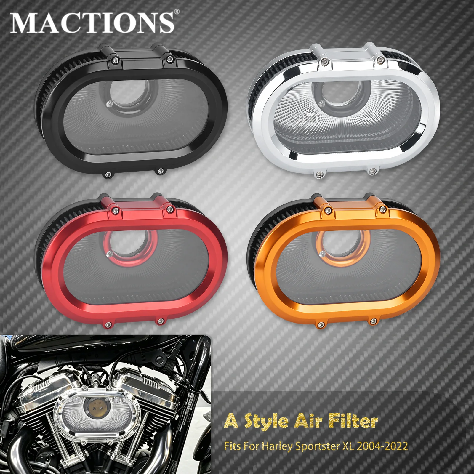 Motorcycle Air Cleaner Filter High Flow With Rings For Harley Sportster XL 883 1200 Iron 72 48 Roadster SuperLow Nightster 04-22