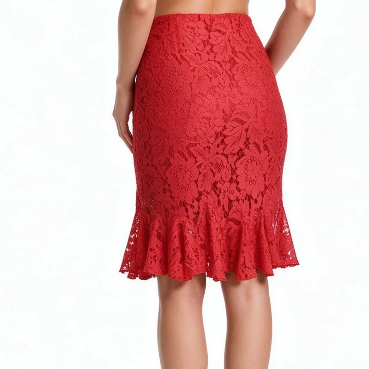 Mermaid Skirt Women's Red Floral Lace High Stretch Bodycon Skirt Valentine's Day Date Festival Party Skirt