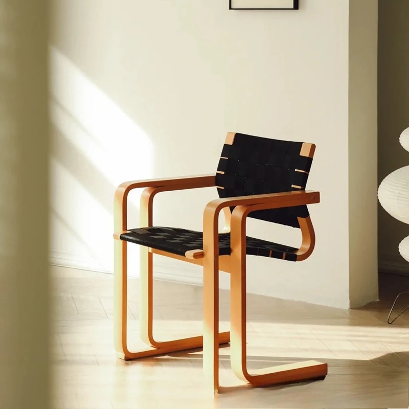 

Woven Dining Chair Solid Wood Armrest Desk Office Chair