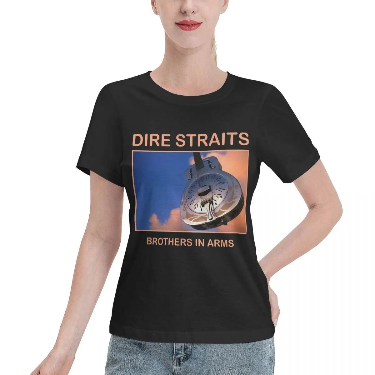 Camiseta de verano para mujer con estampado de guitarra de Dire Straits Brothers In Arms, prenda interior sencilla y elegante, Top de algodón