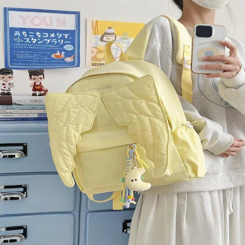 Cute Angel Wing Backpack Fits 15 Inch Laptop Large Capacity Quilted Casual Daypack for College Work Travel