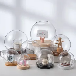 Clear Dome Cloche DIY Landscape Dollhouse Flower Preservation Vase with Wooden Base Antique Glass Bell Jar for Home Office Decro