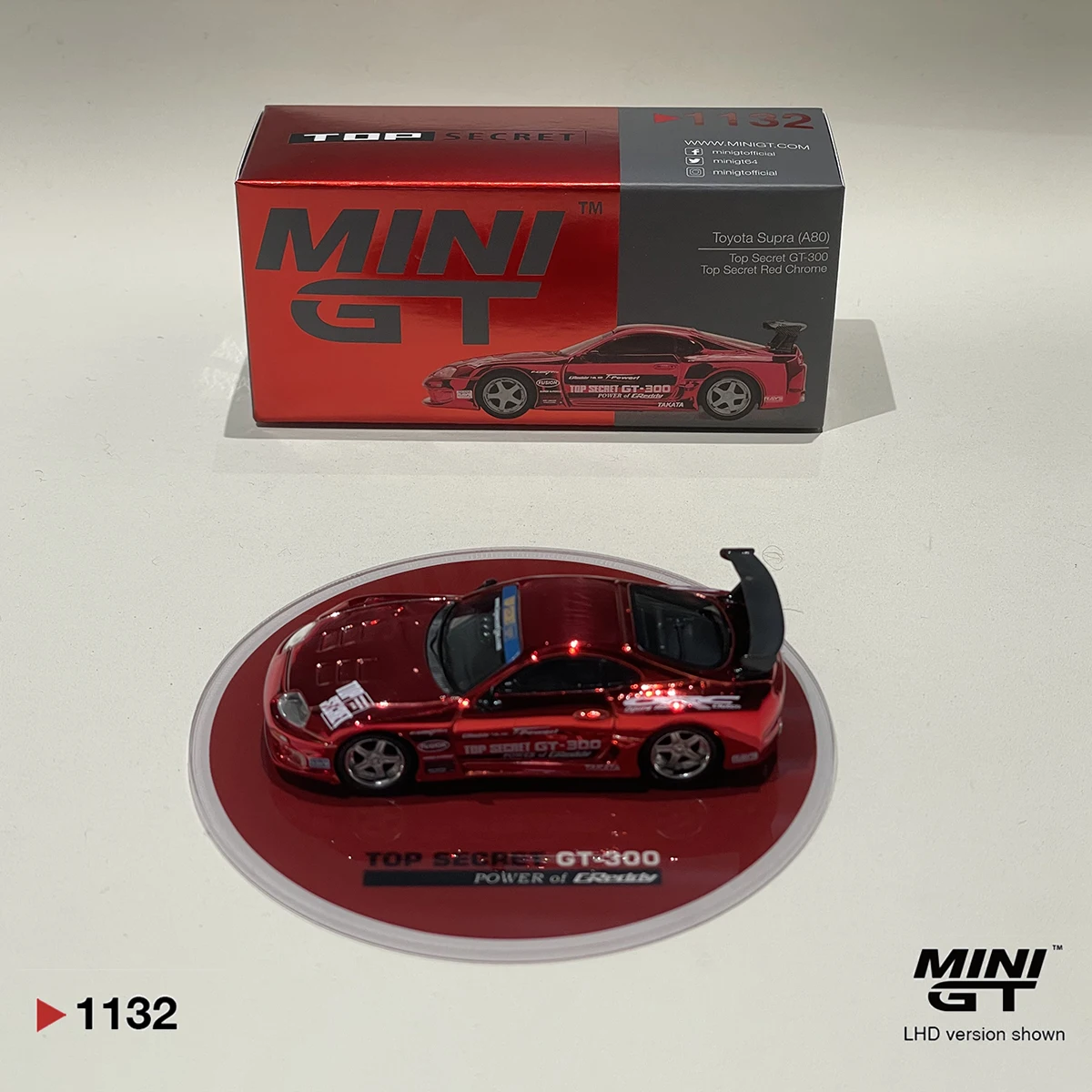 In Stock Ready To Ship MiniGT 1132 1:64 Toyota Supra MK4 Top Secret GT-300 Chrome Red LHD Diecast Model Car