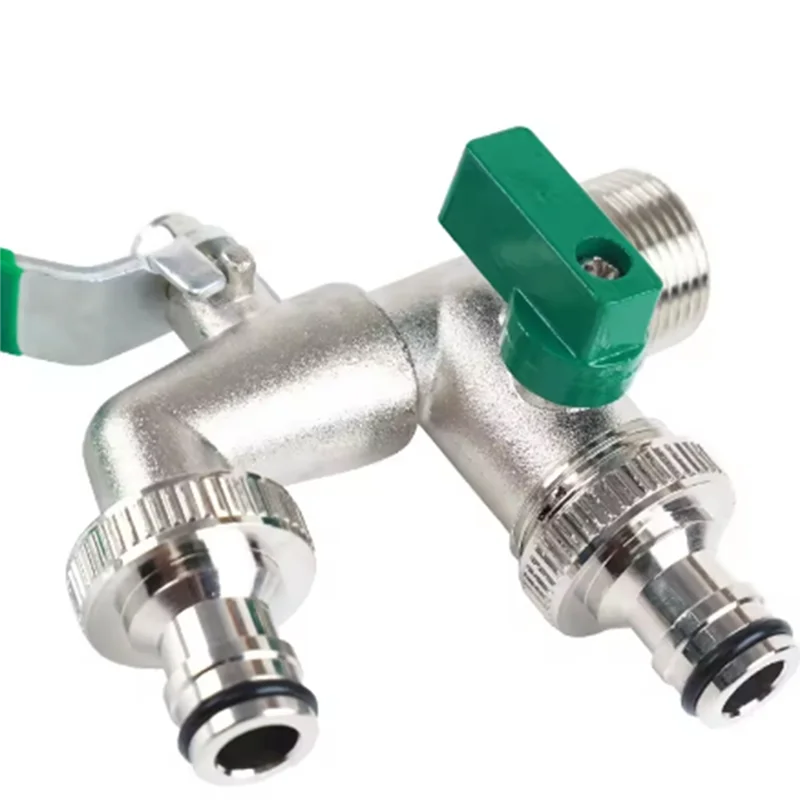 Rubinetto da giardino in lega WORTHOWN Adattatore di ricambio per scarico dell'acqua a doppio controllo Rubinetto a doppio capezzolo con maniglia Facile accensione/spegnimento
