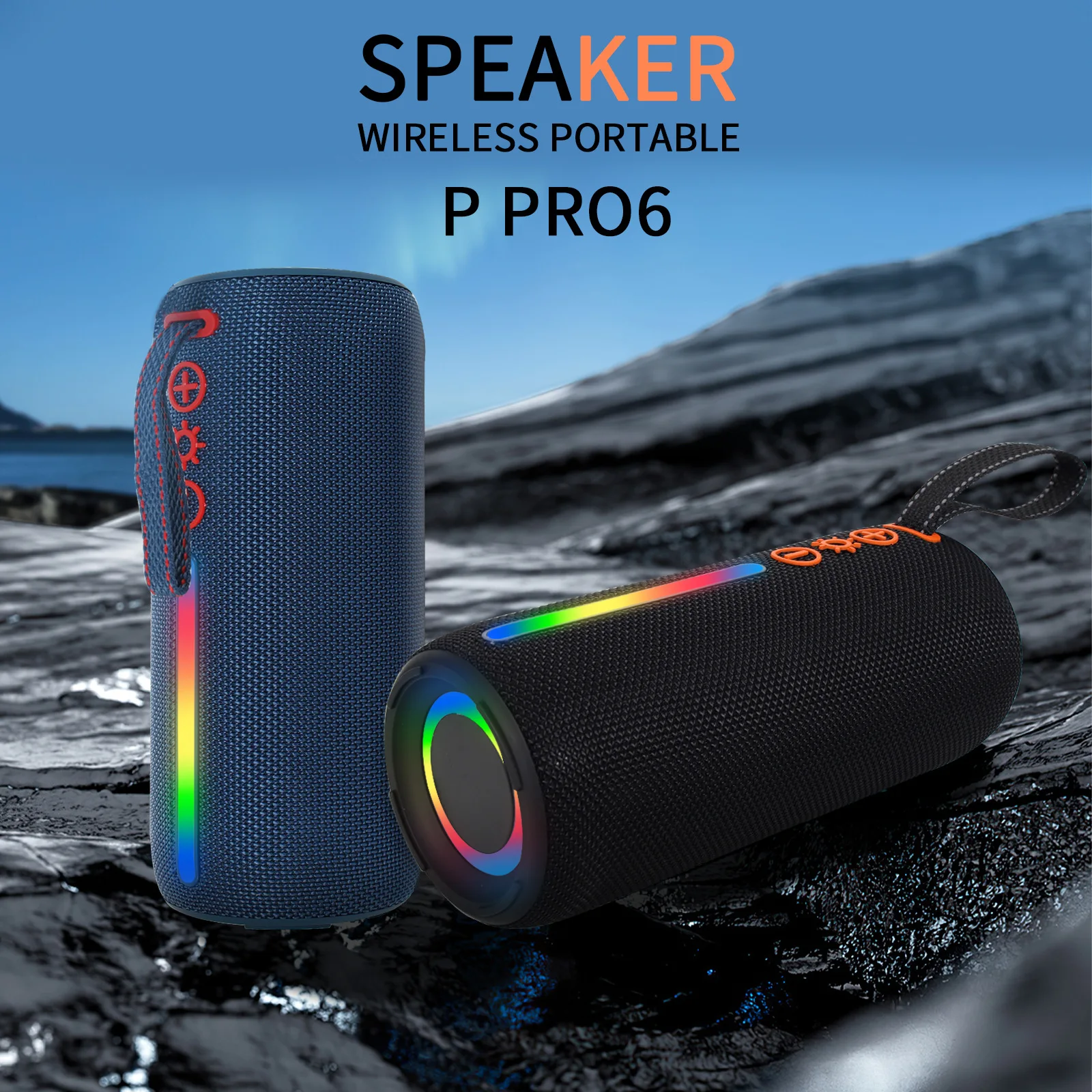 P PRO6 Bluetooth Speakers V5.3 RGB Lights HD Sound IPX6 Waterproof True Wireless Pairing USB TF Card for Travel Party Outdoor