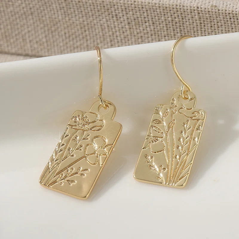 أقراط بسيطة مختومة يدويًا - أقراط نباتية - أقراط متدلية صغيرة - هدايا للنساء