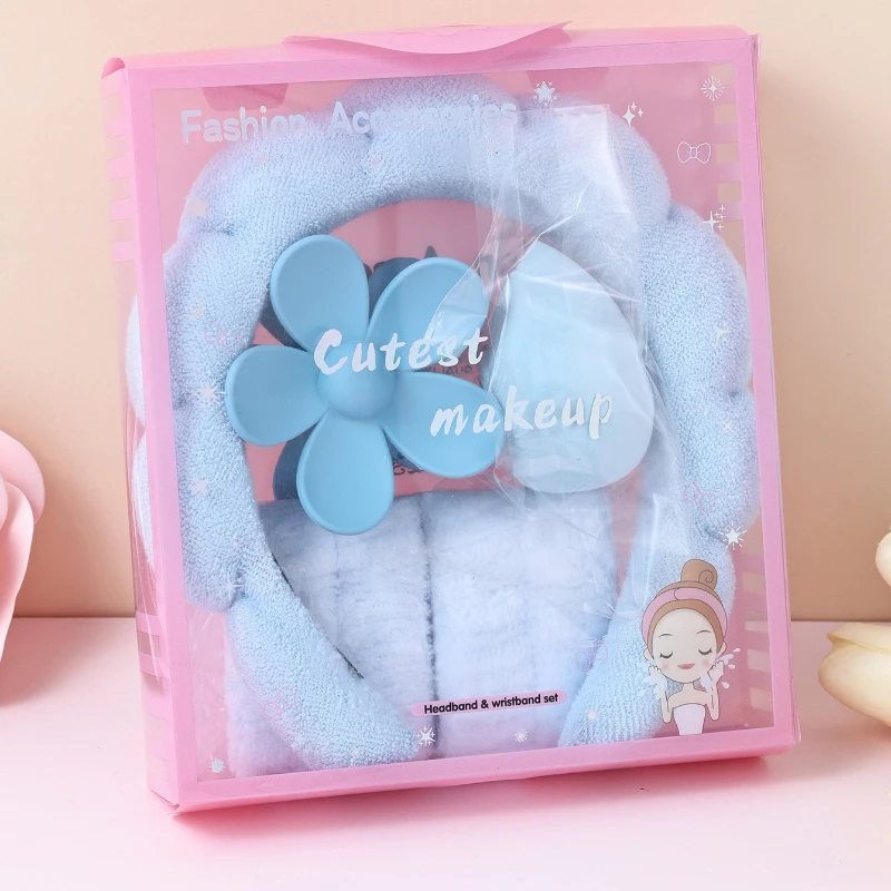 5pcs/set Headband Wristbands for Girls Flower Hair Clip,Toiletries Set with Delicate Box for Gifts or Daily Bathing,Face Washing view 6
