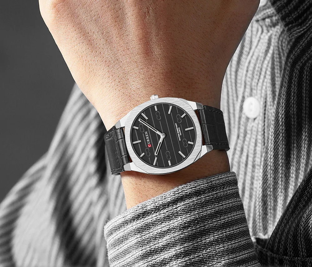 CURREN Herren Minimalistisches Quarz-Armbanduhr ohne Sekundenzeiger, Modisches Schlankes Leichtgewicht-Armband mit Lederband 8480 – Detail 9