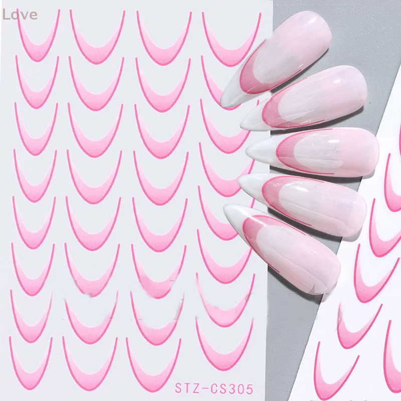 [L & P] 1 قطعة خط التدرج اللون تصميم الفرنسية مسمار الفن ملصقات ذاتية اللصق Ail نصائح أدلة DIY بها بنفسك أدوات الديكور الاستنسل