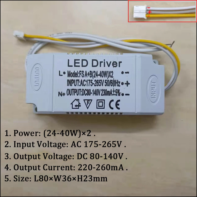 Controlador LED 240mA 12-24W/24-40W/36-50W SMD PCB, fuente de alimentación de techo, 3 colores, 3 pines, transformadores de iluminación, AC175-265V