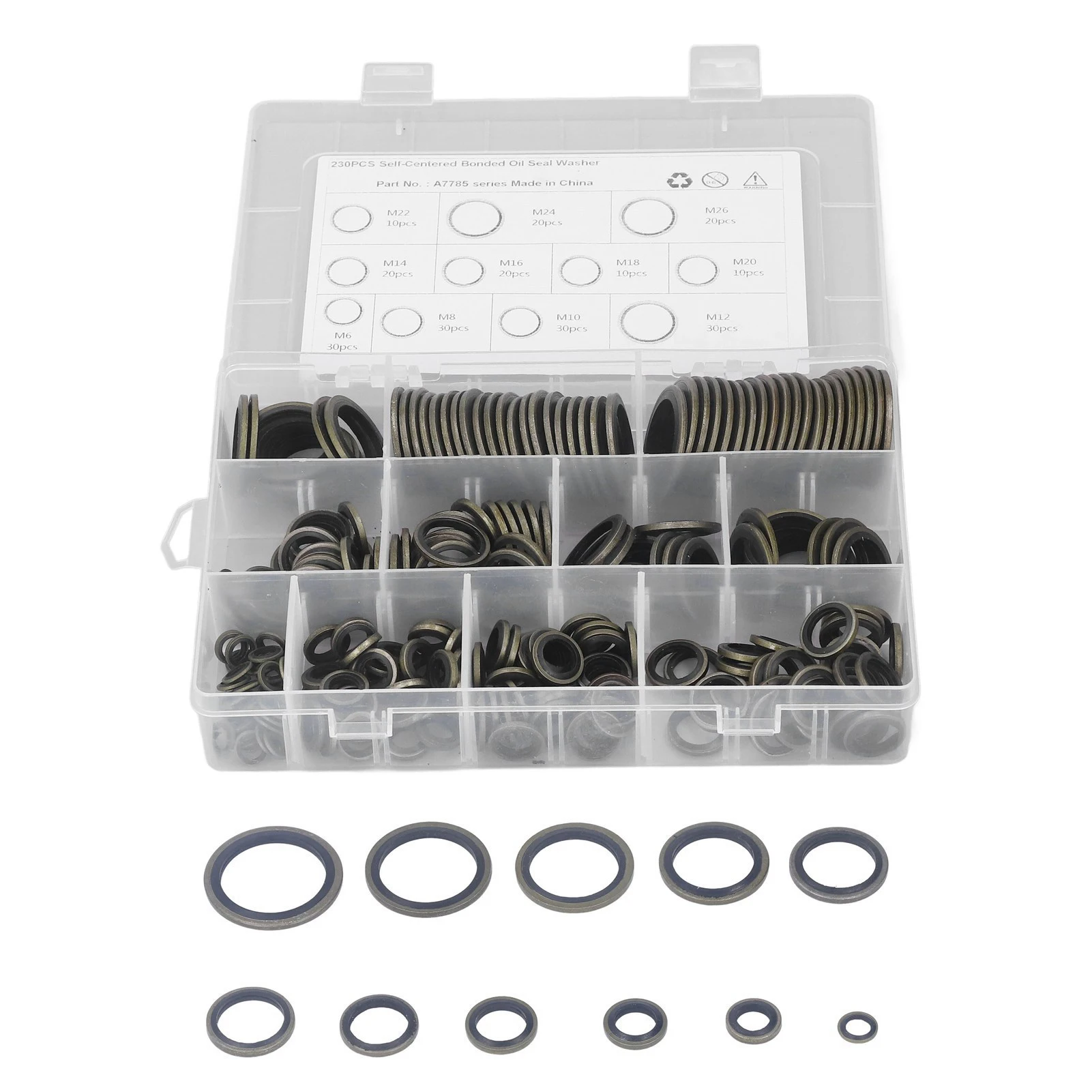 230 Pcs Oil Seal Washer Assortment Kit M6 To M26 Self Centered Metal Rubber Oil Drain Plug Gasket