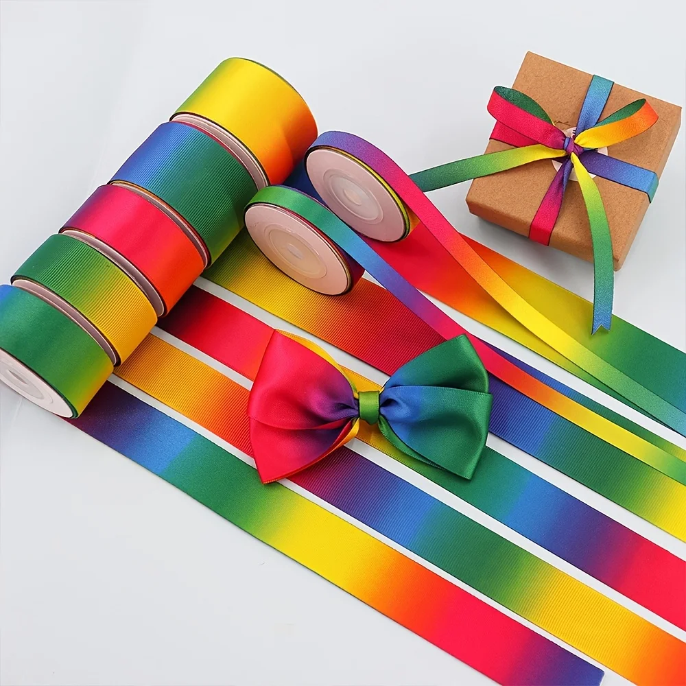 

1 рулон, 10 ярдов, атласные двусторонние радужные ленты