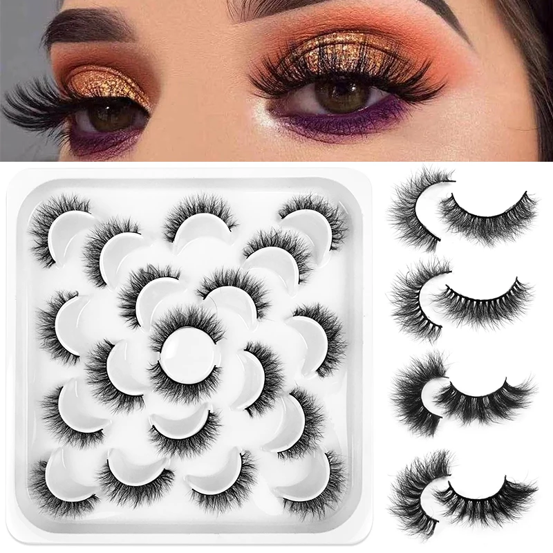 10 paia 10-20mm 8D Faux Mink Lashes Fluffy Soft Wispy Volume Natural long ciglia finte ciglia riutilizzabili Eyelashs Makeup