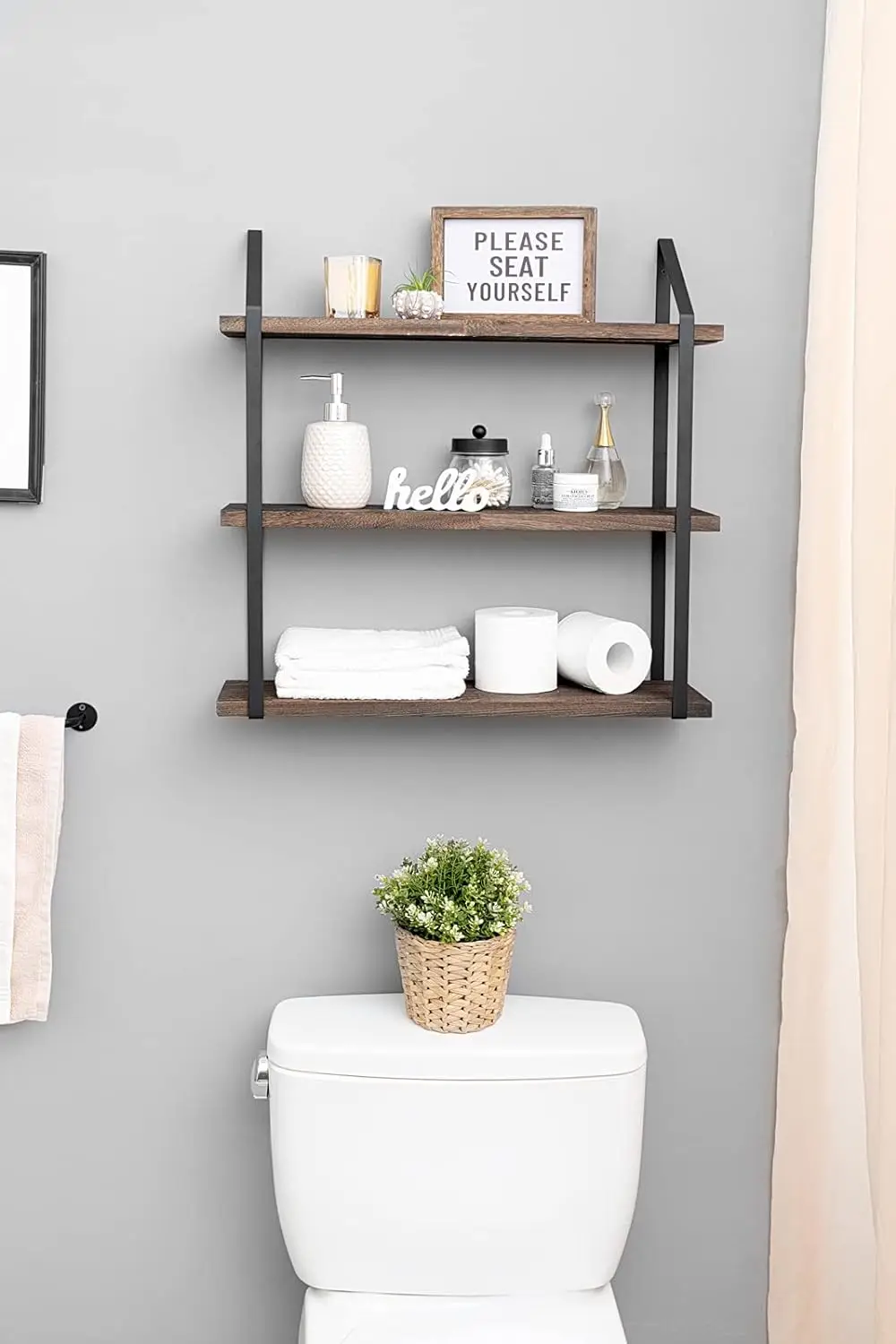 Mkono Floating Wall Shelf 3 Tier 23.5 Inch Rustic Wood Hanging Book Shelf Bathroom Mounted Shelving Storage Display Shelves