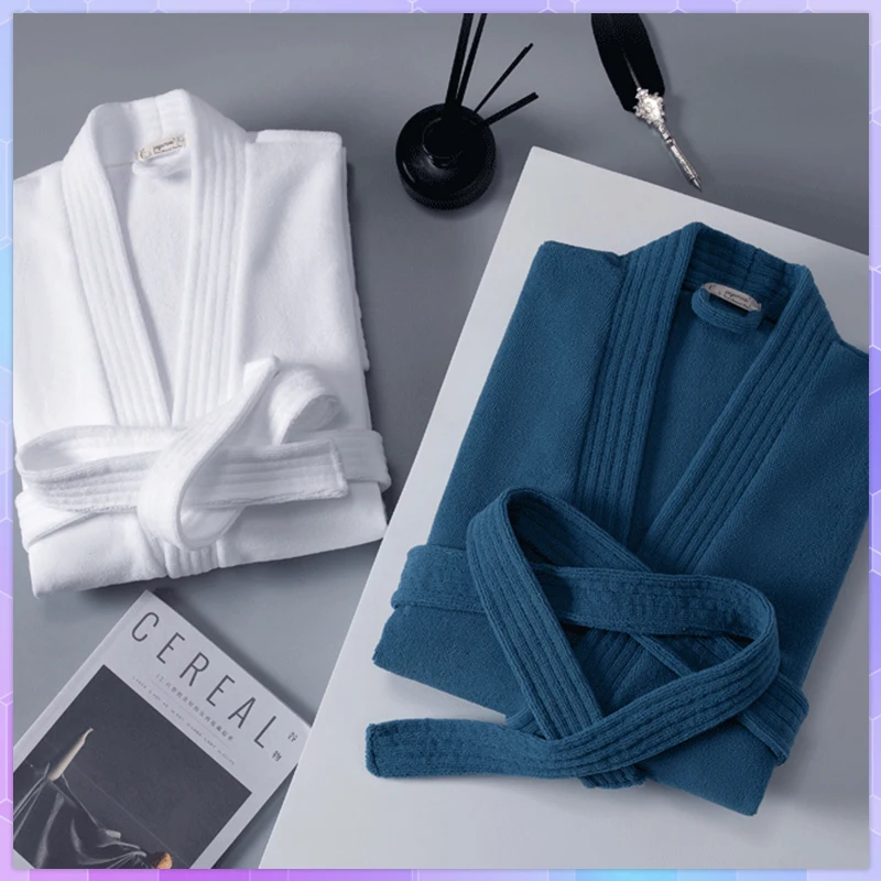 White Cotton Long Kimono Home Robe Women's Dressing Gown Solid Bathrobe Wedding Dress Absorbent Terry Towel Robes Nightgown