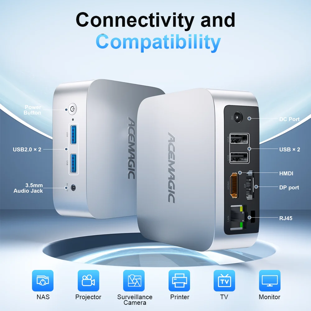 معالج ACEMAGIC V1 MINI PC Intel N97/N150 W11 Pro عامل صغير الشكل كمبيوتر مكتبي يدعم WiFi5/BT4.2 مكتب الأعمال