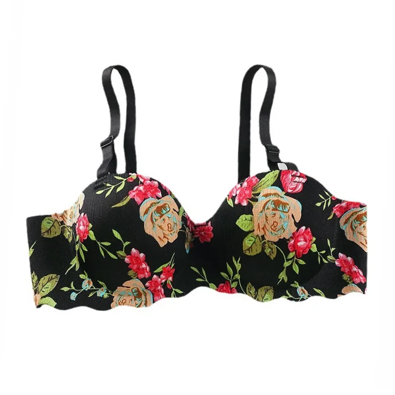 Sexy Floral Printed Wireless Bralette Front Buckle Comfort Push Up Lingerie for Women Daily Underwear