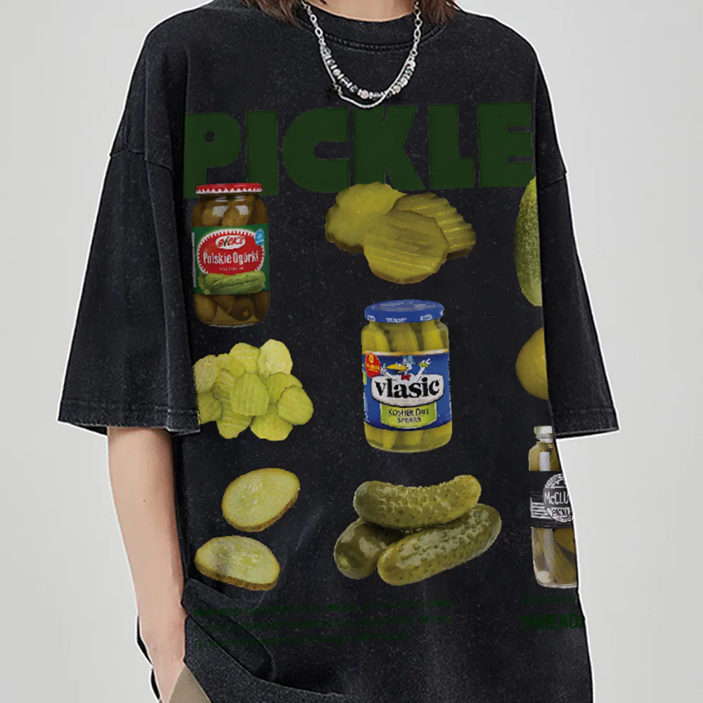 

Retro Hip Hop Style T-shirt Humor Cucumber Print Do Old Neutral Short Sleeve 2024 Summer Oversize Crew Neck Pullover