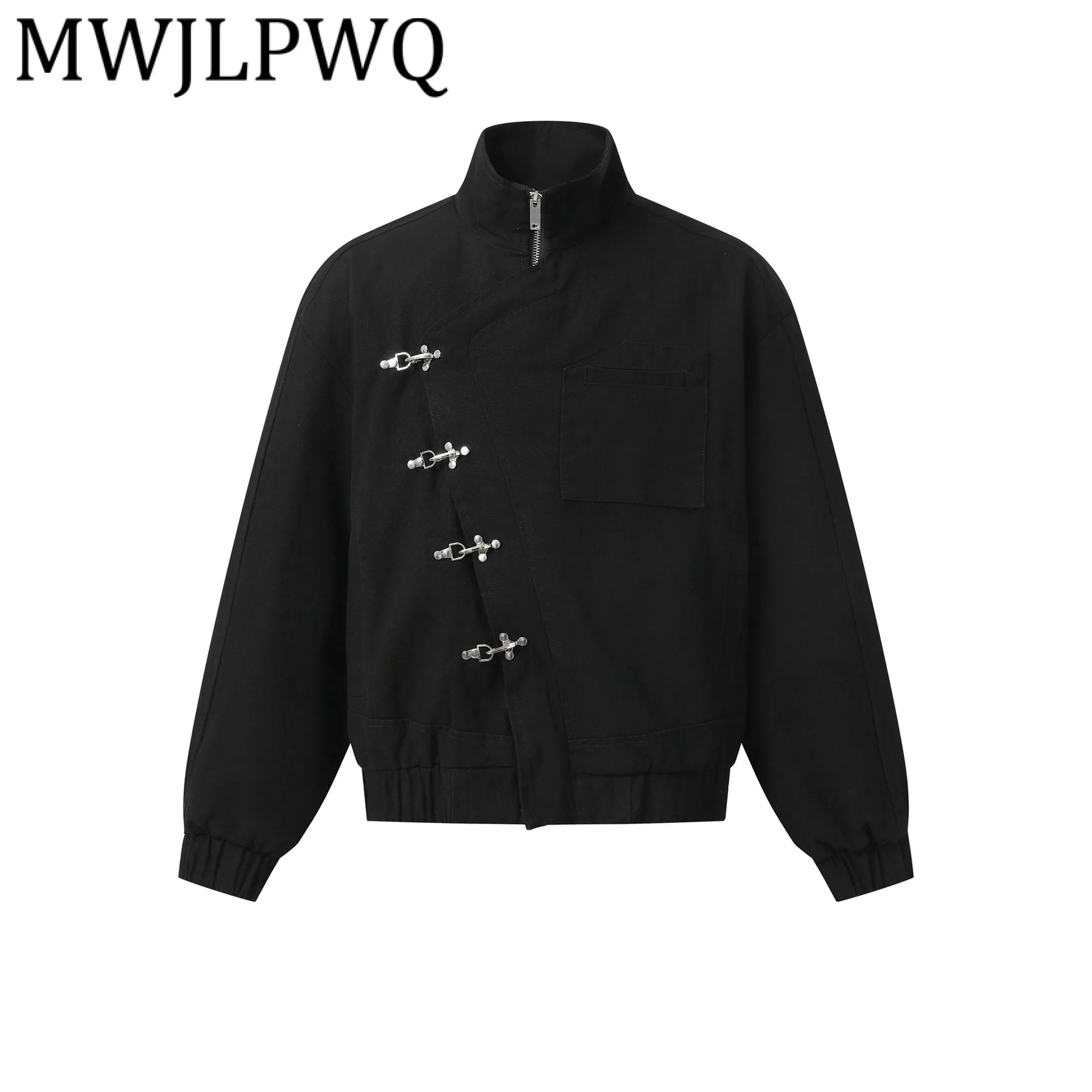 

MWJLPWQ Modish 2025 Autumn New American Jacket Male Stand Collar Fashion High Street Personality Single Button Design Coat 21456