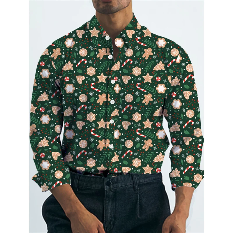 

Santa Claus Pattern Hawaiian Shirts For Men Christmas Decoration 3D Printed Blouse Casual Loose Aloha Shirts Long Sleeves Tops