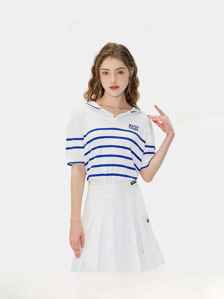 

NOISY TEDDY Naval Collar Striped Women's Comfortable ort Sve Knitted Sweater Summer New Arrival Faion Fre Sle