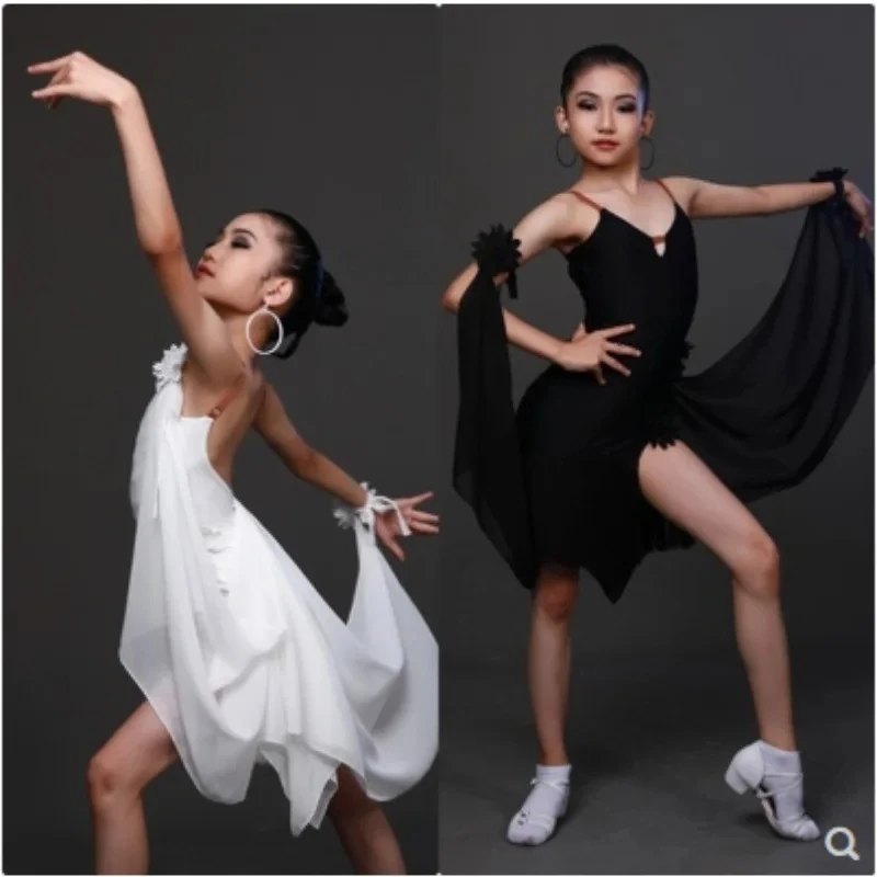 

Latin Dance Flower Suit Dance Suit Children's Suspender High-end Performance Fringed Swing Skirt