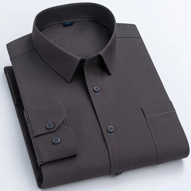 Camicia a maniche lunghe in cotone da uomo stile classico antirughe facile da pulire morbido Comfort tinta unita nero Business Casual da uomo Wear