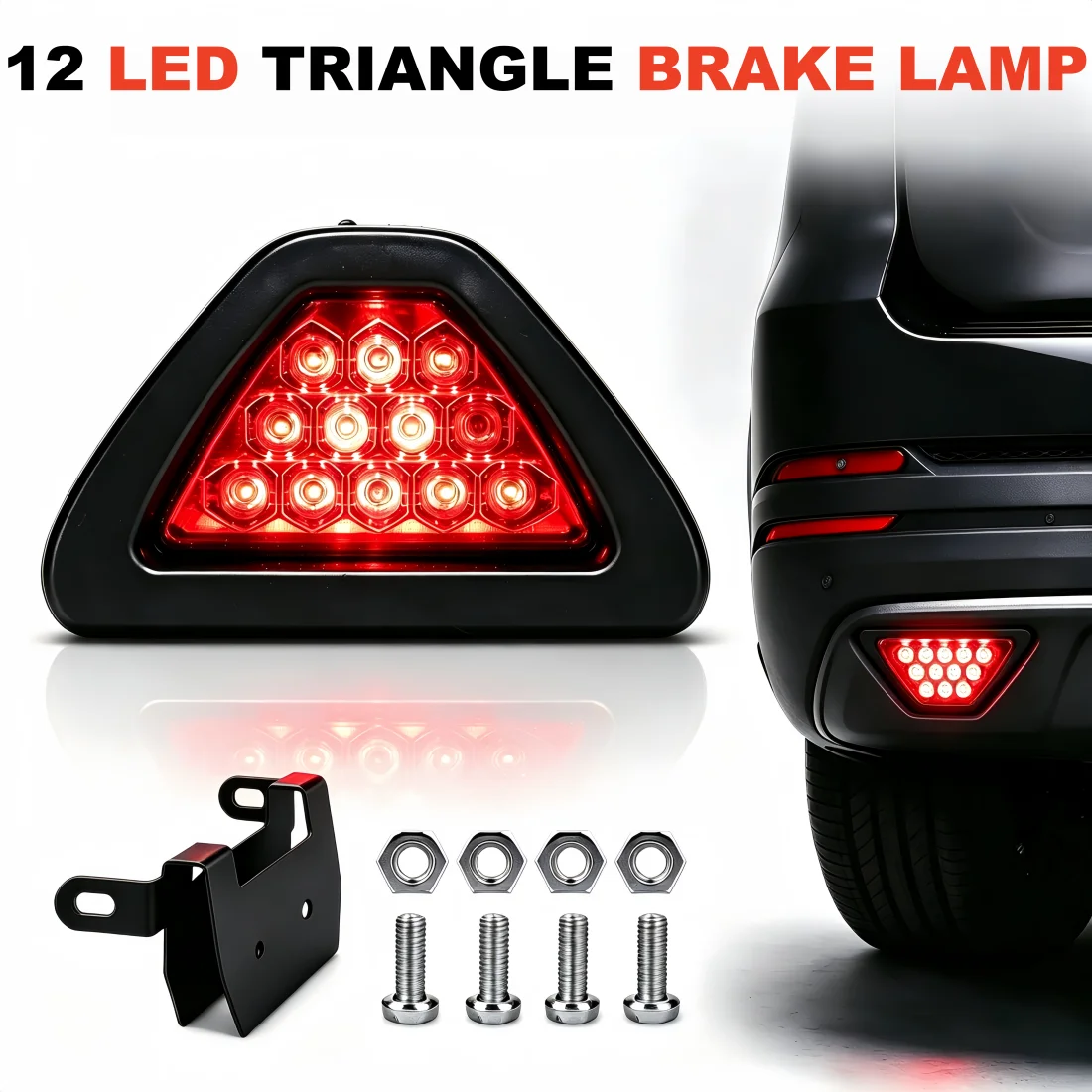Universal  DRL Red 12 LED Rear Tail Stop Fog Triangular Brake Light Stop Safety Lamp Car Motor Free Ship LED Rear Tail Ligtht