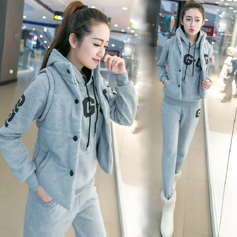 

Autumn and winter new Fashion women suit women's tracksuits casual set with a hood fleece sweatshirt three pieces set