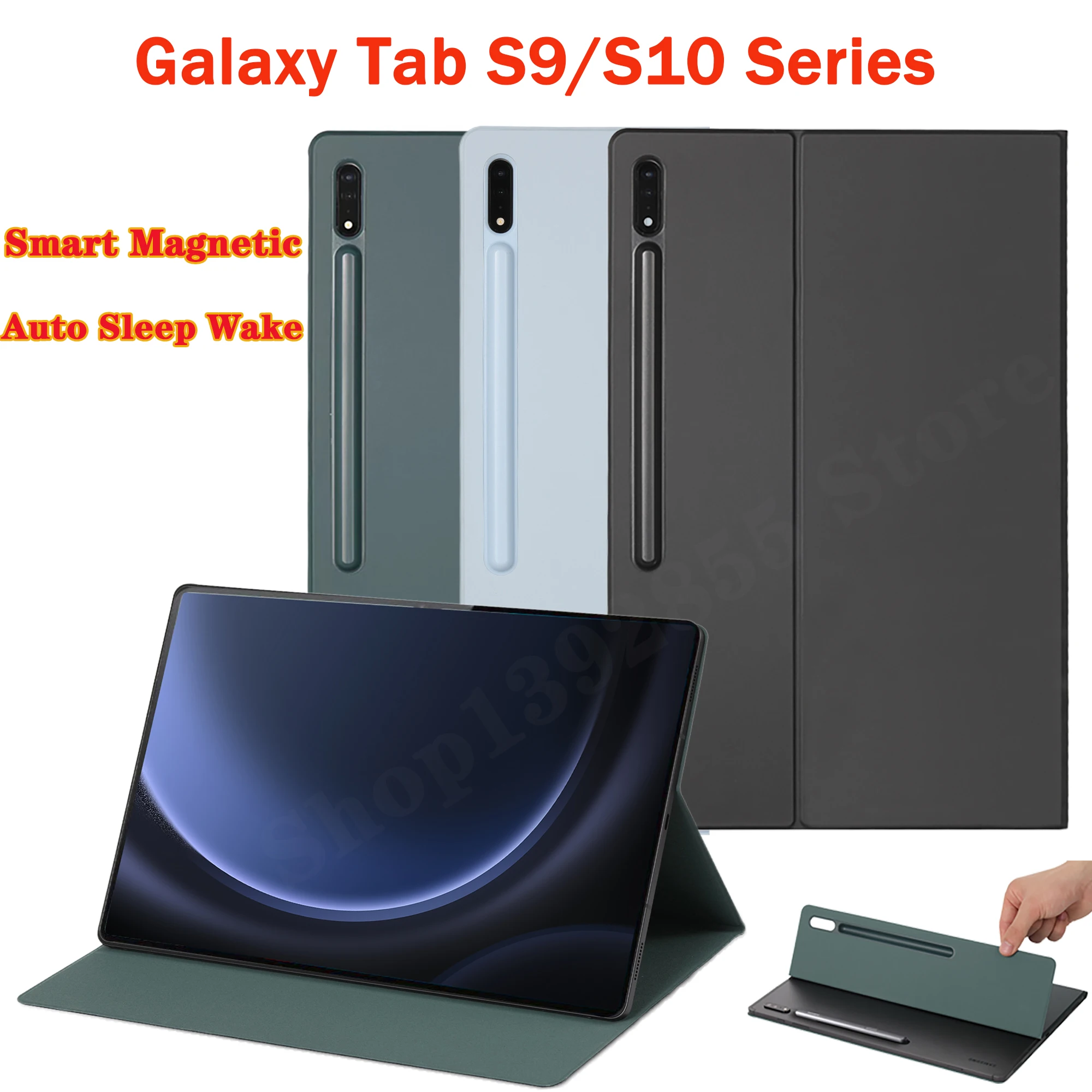 Para samsung galaxy tab s10/s9 fe plus caso magnético para s10 + suporte capa auto sleep wake para tab s9 s10 ultra com suporte de lápis