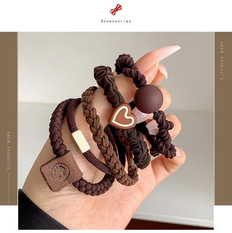 5/10 stücke Einfache Herz Ball Charms Scrunchie Keine Schäden Elastische Geflochtene Haar Krawatten Seile Frauen Mädchen Pferdeschwanz Halter Gummibänder – Detail 1
