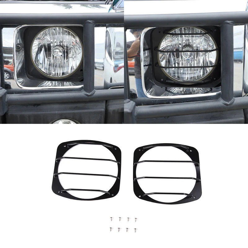 Carbon Steel Black Lamp Hoods For Hummer H2 2003-2009 Car Front Headlight Light Decoration Cover Auto Exterior Accessories