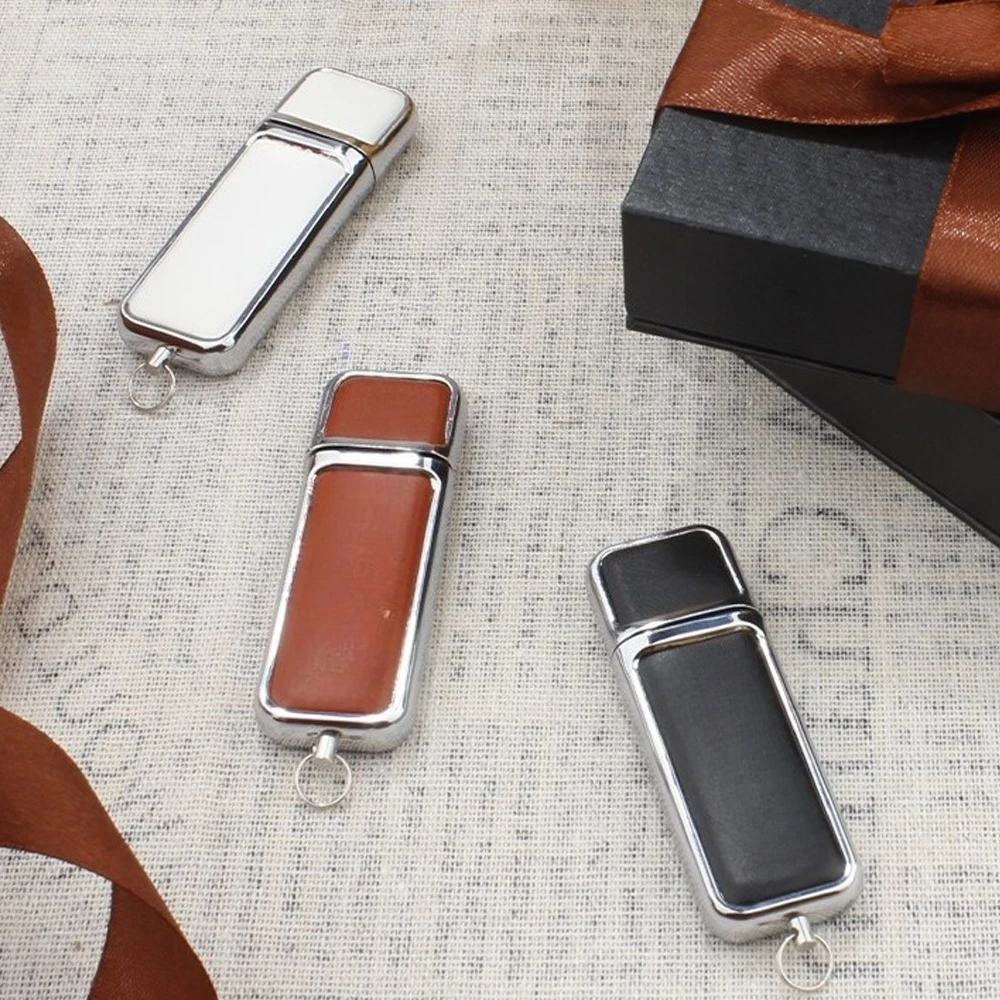 Leather USB 2.0 Flash Drive Metal Pen Drive High Speed Memory Stick Creative Business Gift For Laptop USB Stick Black U Disk