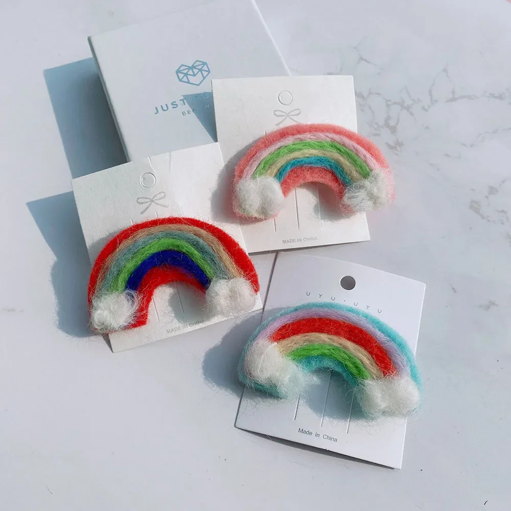 Ins Wool Felt Rainbow Bangs Clip for Baby Girls Hairpin Handmade Cute Versatile Hairpin Kids Handmade Headwear Hair Accessories