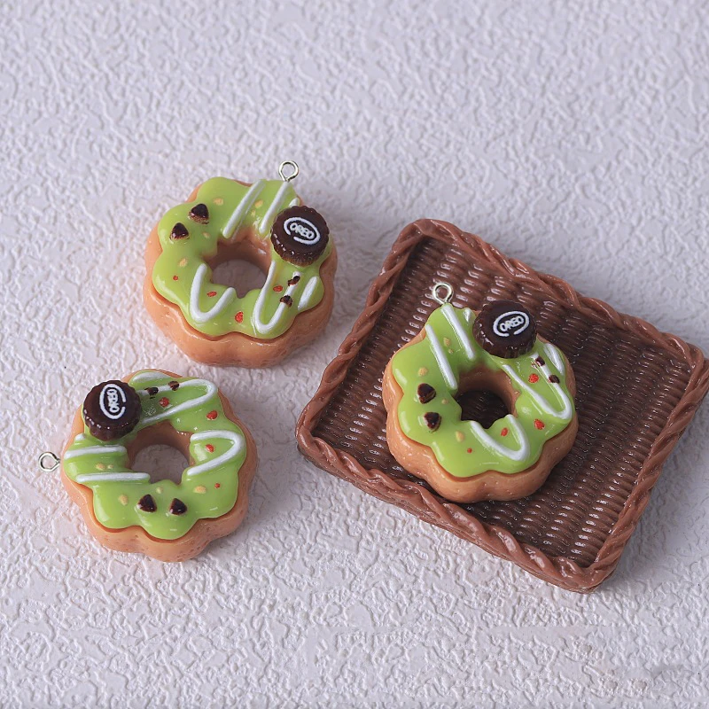 10Pcs Cute Simulation Food Donut Resin Charms Kawaii Strawberry Cake Flatback Pendants for DIY Jewelry Making Handmade Keychain