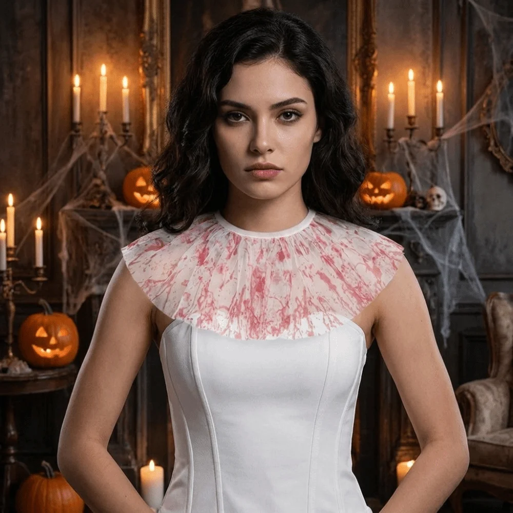 Elastic Lace Blood Colored Dress Up Set Pleated Ruffles Detachable Fake Blood Costume Kit Sensory Stimulation
