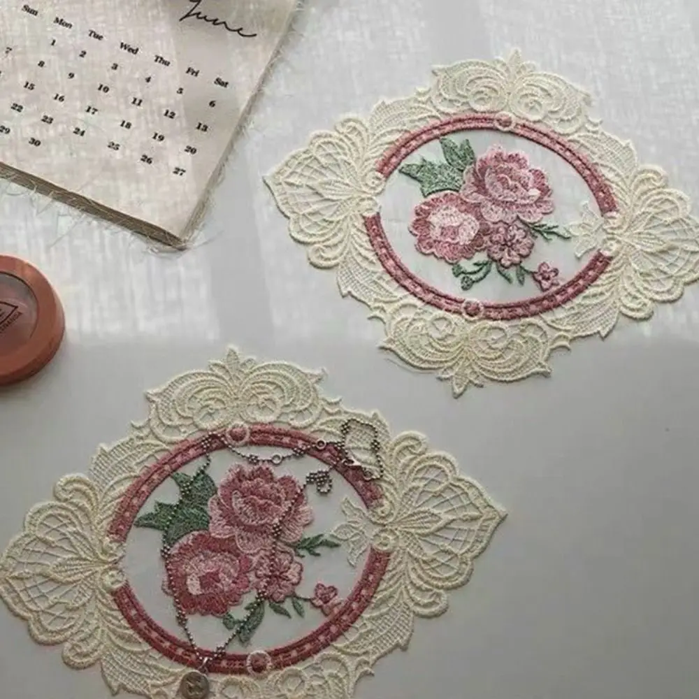 Oval Lace Embroidered Coaster European Style Photo Props Dining Table Cover Anti-scald Insulation Dining Mat for Home Decor