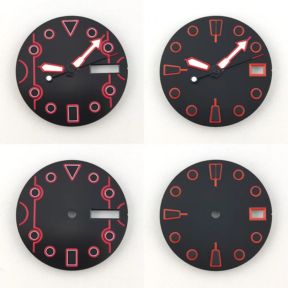 28.5mm Dial NH35 Dial High Quality Red&Black Outline Dial With Hands NH36 Dial NH35 Watch Accessories Fits NH35/NH36 Movement