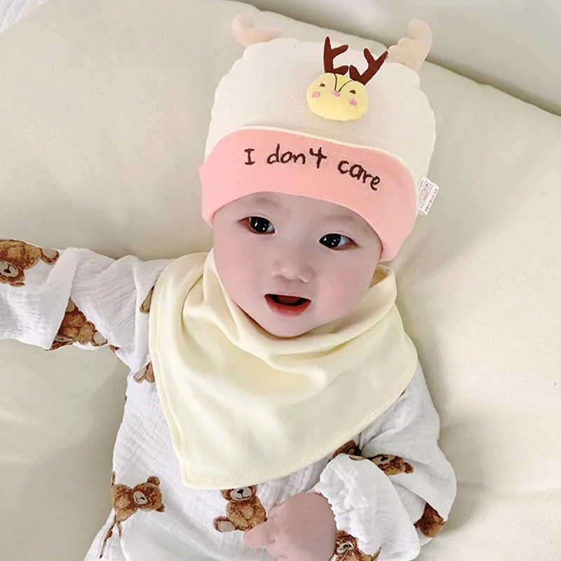 Cute Kids Hat Cap with Bibs Candy Solid Colors Boys Girls Baby Beanies Hats Cotton Born Baby Hat Bibs Toddler Infant Caps