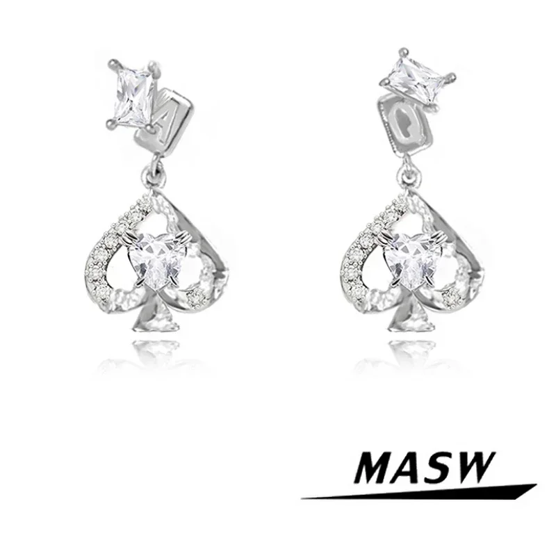 

MASW Original Design Luxury Temperament Shiny Glass Zircon Poker Drop Earrings For Women Girl Gift Trendy Jewelry