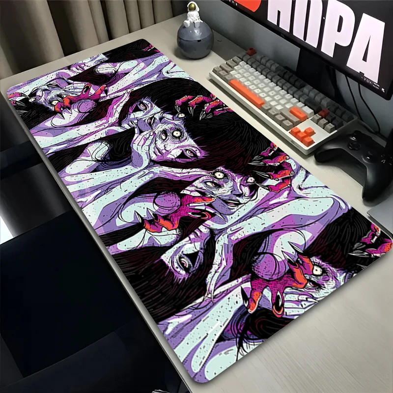 Anime Mouse Pads Large Gamer Notebook Keyboard Desk Mat Cool Carpet Rubber Gaming Accessories Junji Ito Tees Horror Mousepads