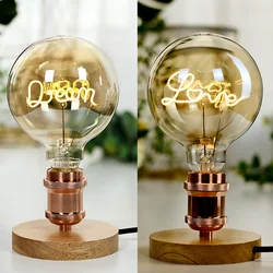 TIANFAN Vintage Table Lamp Kit G125 Edison Bulb Love Dream with Lamp holder 220V 110V E26 E27 1.8M Cable Length Dimmer Switch