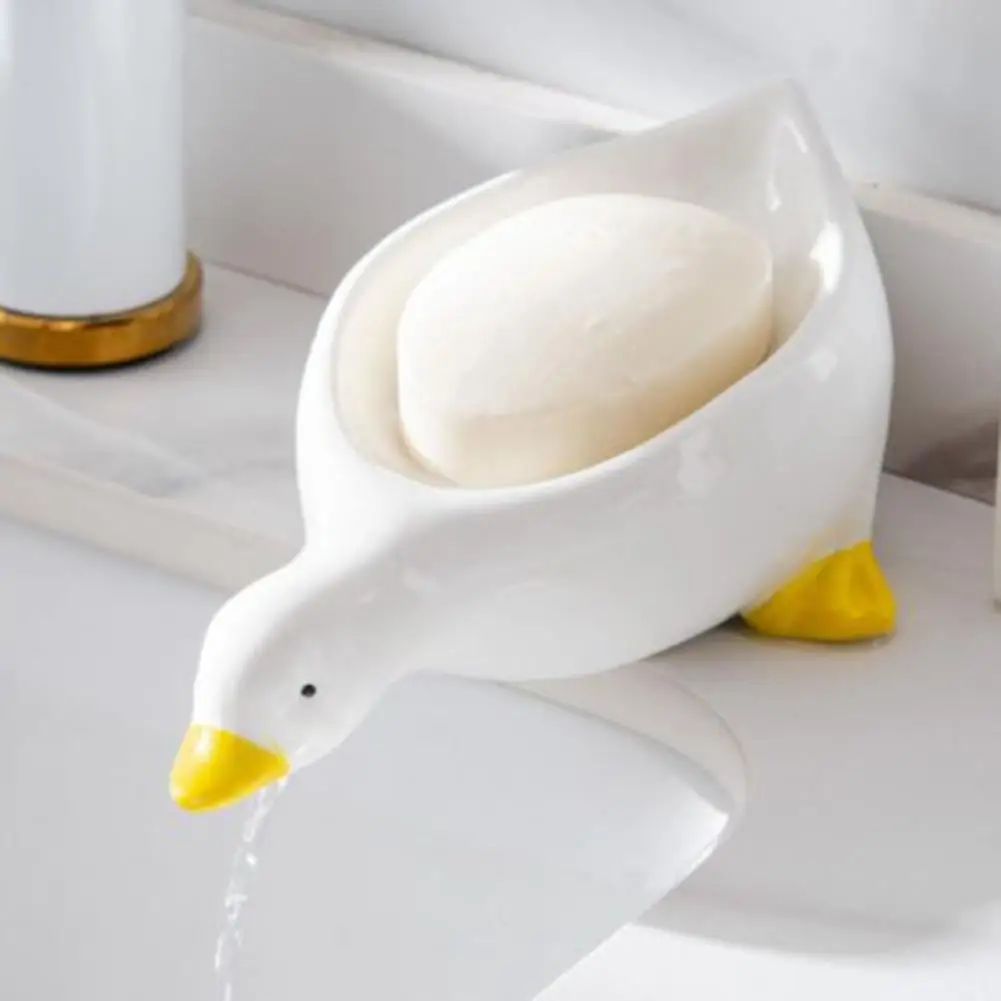 

Tilted Position Creative Soap Drain Holder Duck Leaf Soap Tray Ornament Ceramic Soap Dispenser Waterproof Hotel Supply