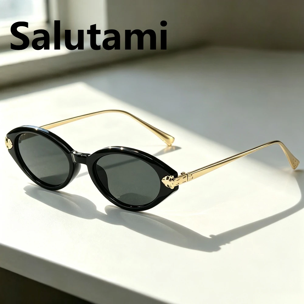 2026 New Fashion Cat-Eye Metal Frame Sunglasses for Women Oval Leopard Head Decoration Unisex Outdoor Uv400 Protection Shades