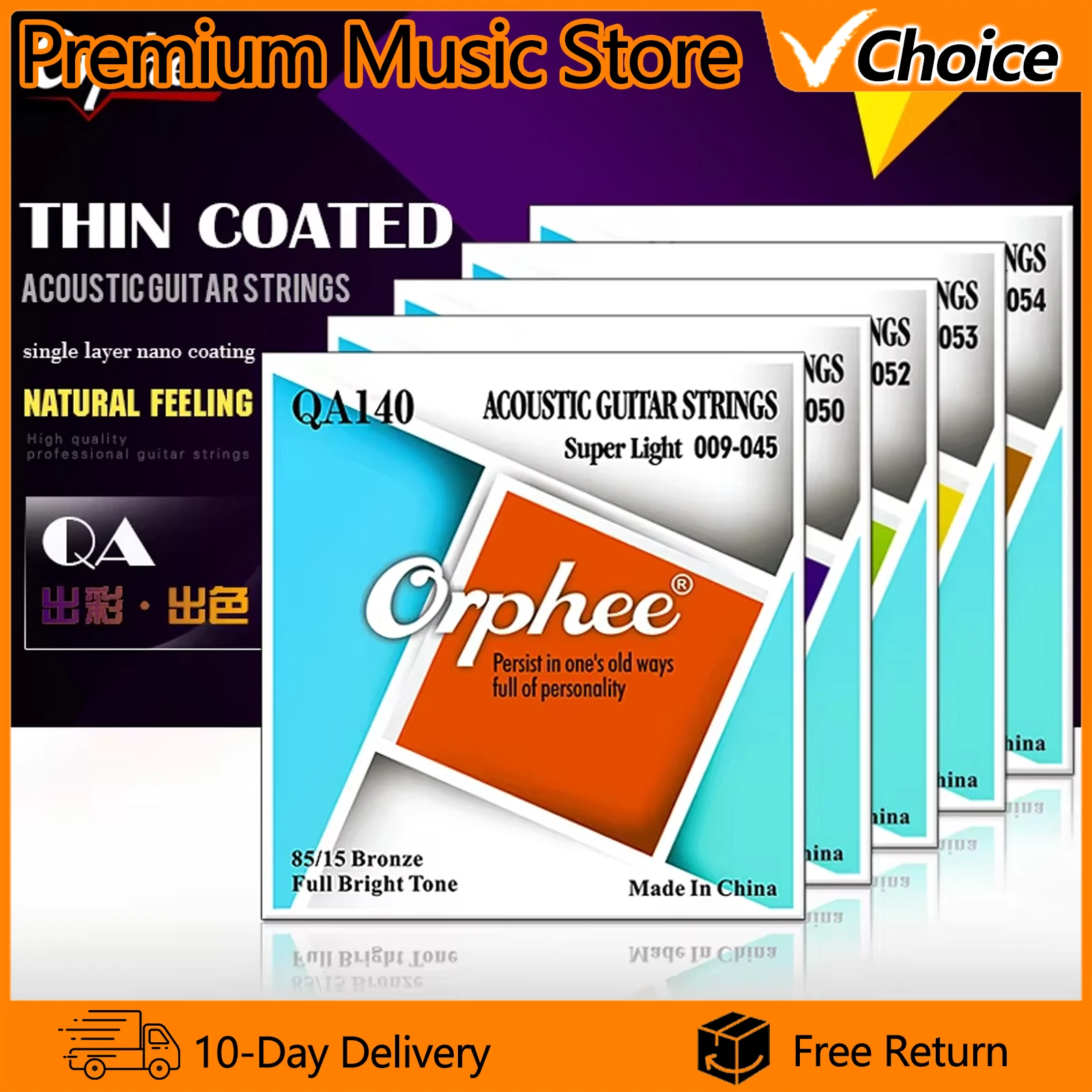 Orphee Acoustic Guitar Strings QA High Carbon Steel Hexagonal Core Nano Coating Brass Wound Acoustic Guitar Accessories Parts
