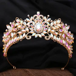 KMVEXO Baroque Flowers Crystal Drop AB Bridal Crowns Wedding Hair Dress Accessories Diadem Veil Tiaras Head Jewelry Party Prom
