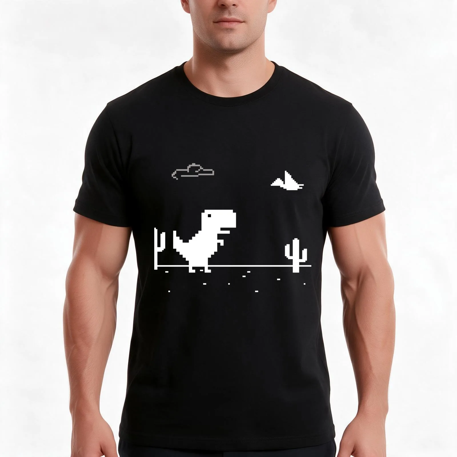 Trex cactus offline white T-Shirt, Summer Casual Cotton Tee, Oversized Streetwear Tops, Vintage Graphic Print, Unisex Men Women