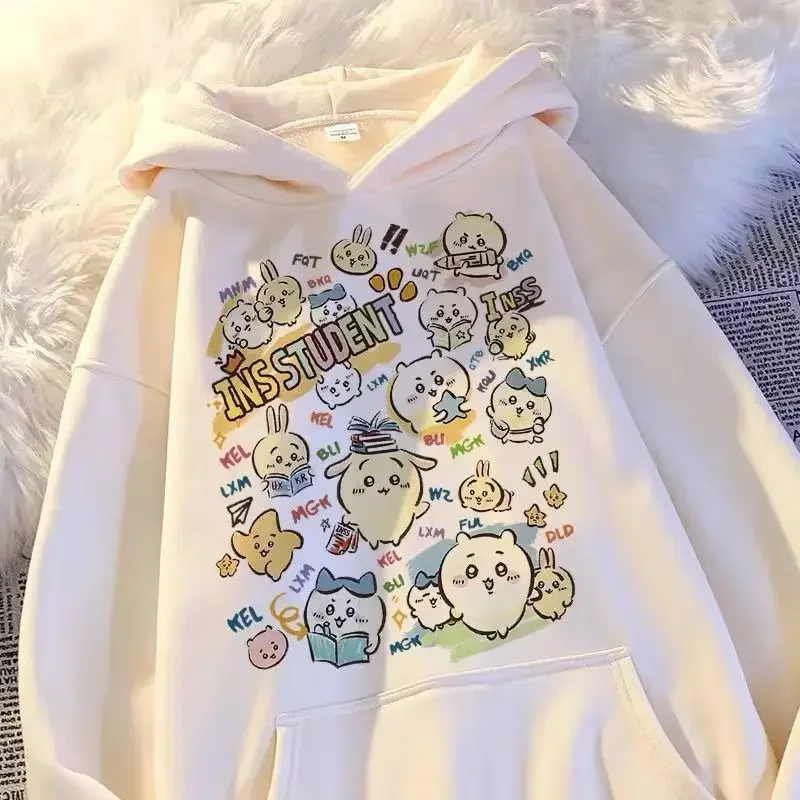 

MINISO Anime Fashion Long Sleeve Hoodie Boys Girls Chiikawa Cartoon Cute Kawaii Fleece Thickened Shirt Clothing Gifts for Kids